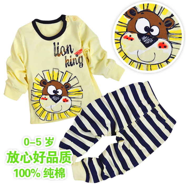 free shipping Autumn and winter boys  girl's baby underwear set baby lounge sleepwear 100% cotton long johns d1208