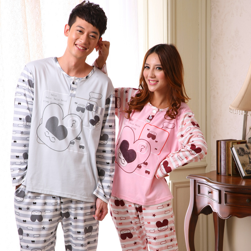Free Shipping Autumn and winter cartoon sweet lovers sleepwear long-sleeve cotton lounge set