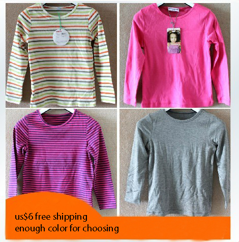 Free shipping Autumn and winter children's clothing solid color o-neck cotton long-sleeve low collar 100% basic T-shirt