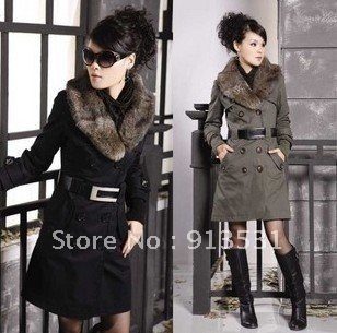 Free shipping Autumn and Winter clothes New designer fur collar Double breasted cotton-padded clothes M-XXL