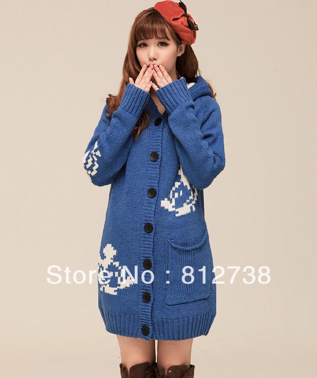 Free shipping Autumn and winter clothing paragraph in length with cashmere sweater Mitch jacquard cardigan loose hooded sweater