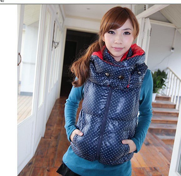Free Shipping Autumn and winter color block hooded small polka dot double layer design polka dot wadded jacket outerwear vest