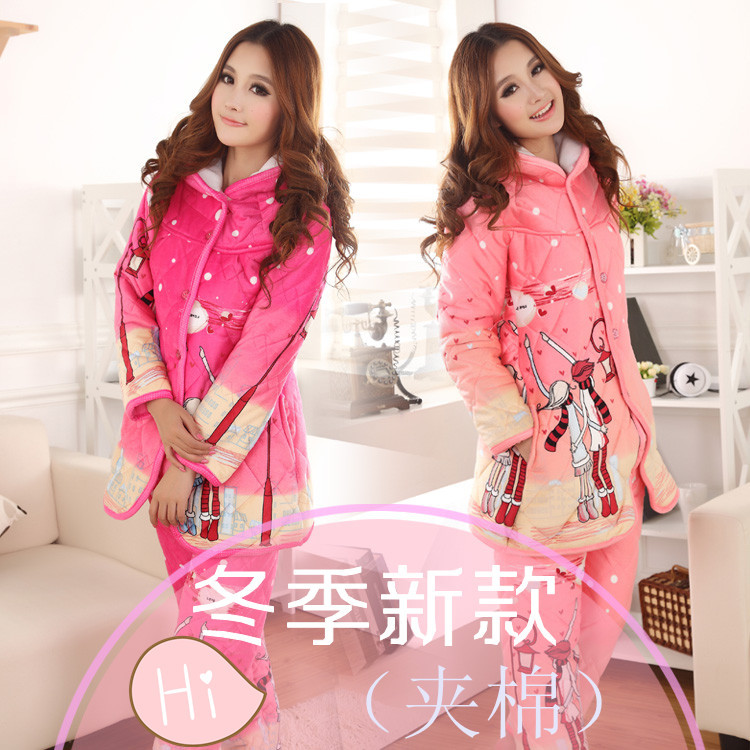 Free shipping Autumn and winter comfortable fashion thickening thermal cotton-padded sleepwear women's cartoon at home service