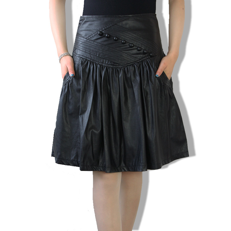 Free Shipping Autumn and winter dress,casual dress a-line skirt high waist leather PU skirt black short skirt