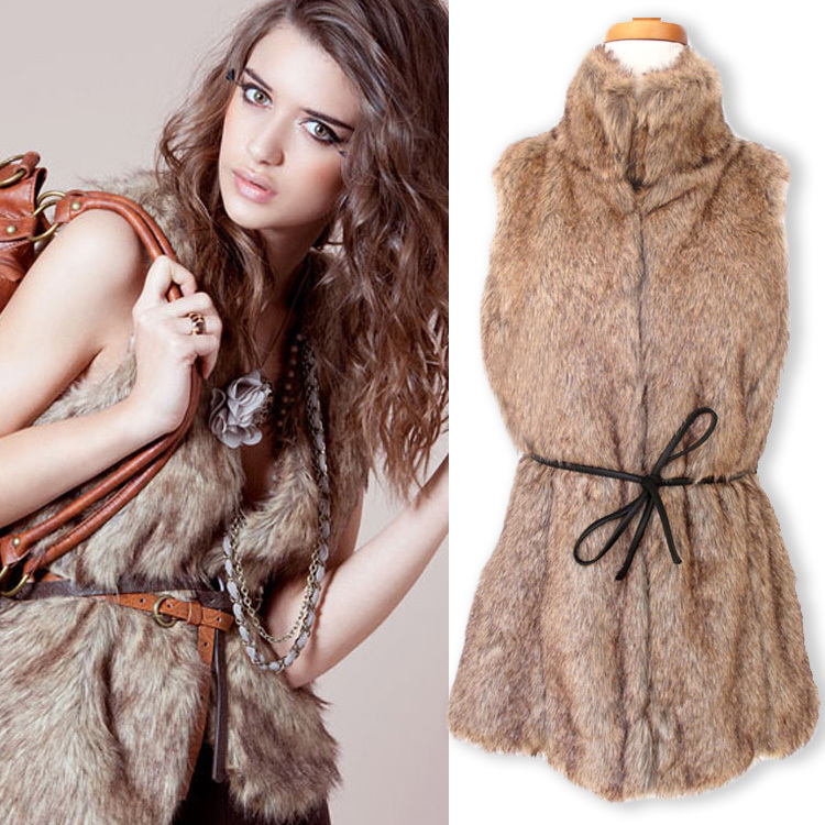 free shipping Autumn and winter fashion autumn faux vest outerwear medium-long fur vest stand collar
