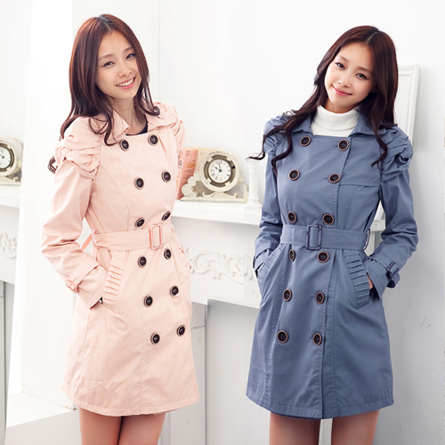 Free shipping Autumn and winter fashion bubble roll sleeve waist double breasted trench
