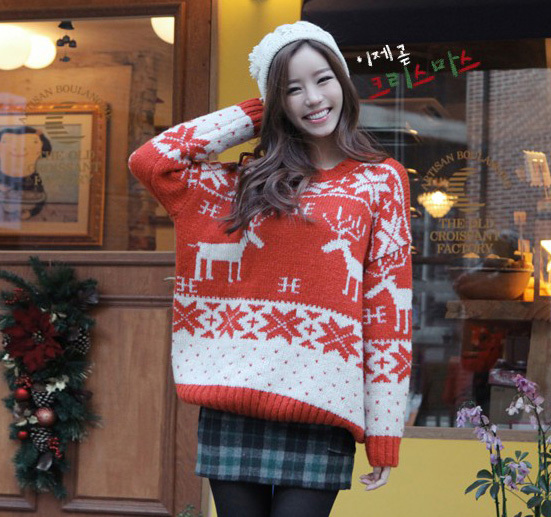 Free Shipping   autumn and winter fashion christmas deer computer embroidered sweet sweater 3535 MY
