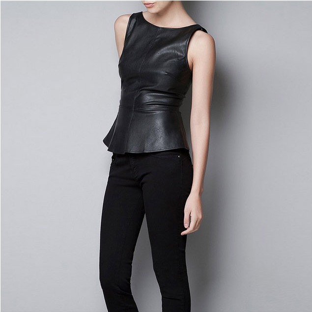 free shipping Autumn and winter fashion faux leather PU ruffle slim top decoration vest
