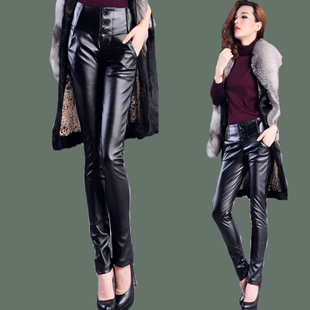 Free Shipping Autumn and winter fashion PU plus velvet thickening leather pants  pencil pants plus size