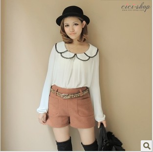 Free shipping autumn and winter Fashion Sweet new arrival women's woolen all-match shorts with two large Pocket/ 2 color