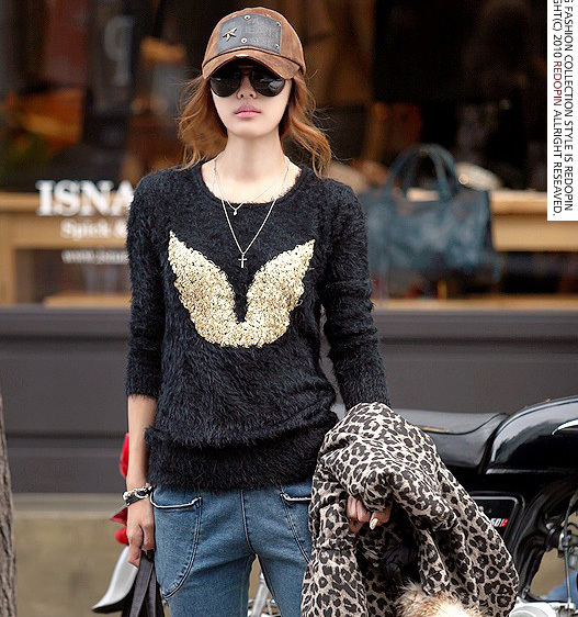 Free Shipping  autumn and winter faux fashion paillette shaggier pullover all-match sweater 6420 MY