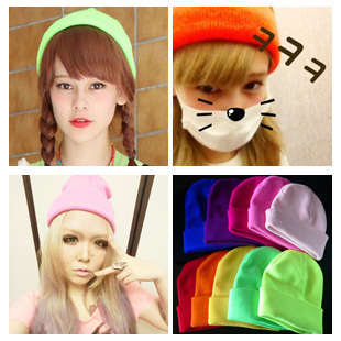 free shipping Autumn and winter female knitted hat knitted hat multicolour candy color neon hat lovers cap general cap 4pcs/lot
