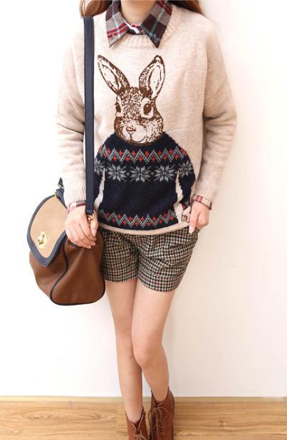 free shipping autumn and winter female rabbit crochet loose pullover knitted women sweater