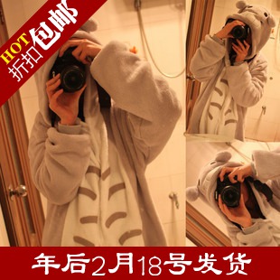 free shipping Autumn and winter flannel totoro cartoon animal one piece sleepwear lovers sleepwear