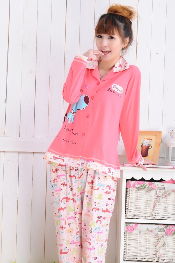 free shipping Autumn and winter graffiti knife cartoon dog  pajamas long sleeve lapel Cotton  pajamas