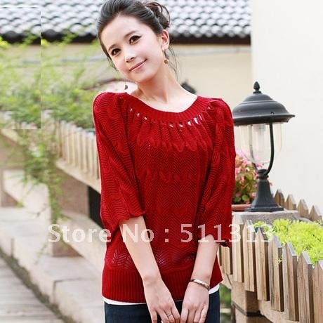 FREE SHIPPING Autumn and Winter hook hollow out loose batwing wool sweater