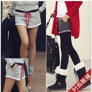 Free shipping autumn and winter Korean all-match boot cut jeans female's woolen short trousers sports shorts roll up hem shorts
