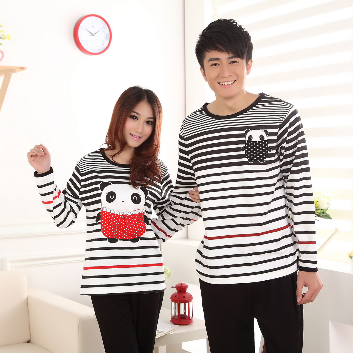 Free Shipping ! Autumn and winter lovers sleepwear 100% cotton long-sleeve male women's lovers set lounge