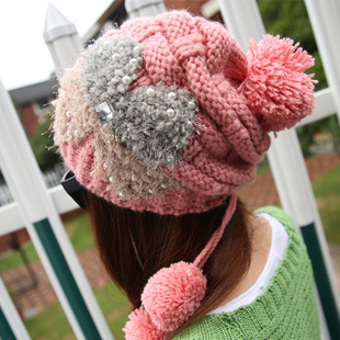 Free shipping-- autumn and winter millinery pearl bow knitted hat fashion fur ball warm hat