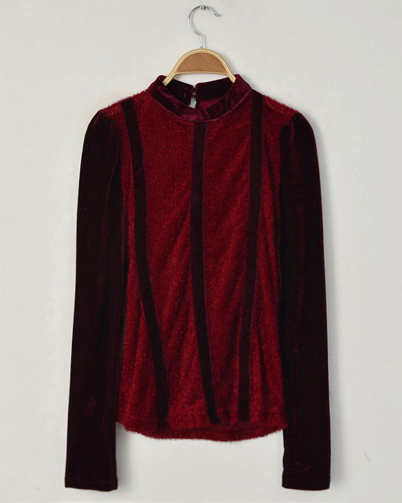 Free Shipping Autumn and winter new arrival sexy vintage gold velvet stripe slim stand collar top basic shirt 5 wholesale
