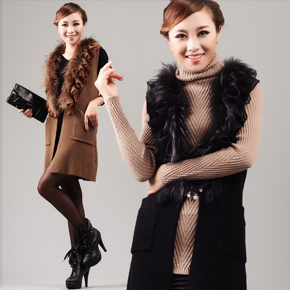 free shipping Autumn and winter new arrival women's fur collar long vest medium-long cardigan long cape outerwear sweater