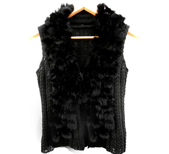 Free Shipping! Autumn and Winter New Fashion Women's Black, White,Grey Rabbit Fur Ball V-neck Vest Sweater Waistcoat  B06759#