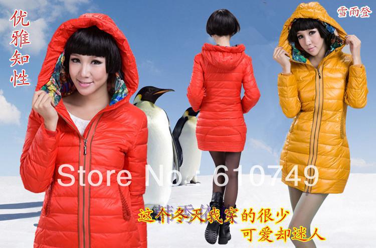 Free shipping Autumn and Winter New Hooded Slim And long sections Genuine Down Coat