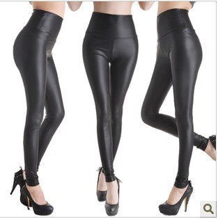 Free Shipping Autumn and winter plus size immitation pu  leather high waist leggings  tight pencil  pants