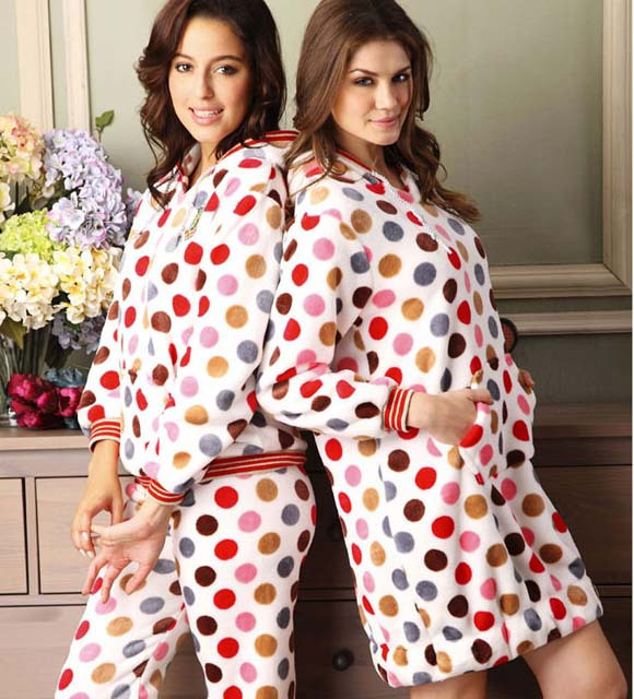 Free Shipping autumn and winter sleepwear women's coral fleece set z10878 nightgown z10888