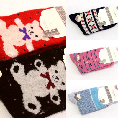 Free Shipping Autumn And Winter Thickening Socks With Bow ,Flower ,Bear And  Stripe Rabbit  Wool Socks HZX0063