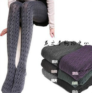 free shipping autumn and winter twist legging socks elastic slim knitted rib knitting twist step pantyhose