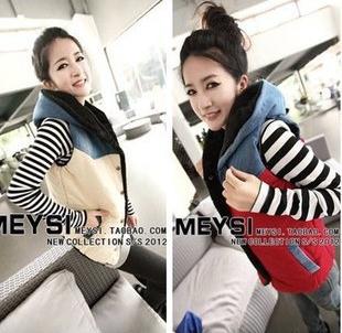 Free shipping Autumn and winter women patchwork denim hooded plus cotton plus velvet all-match outerwear thermal vest
