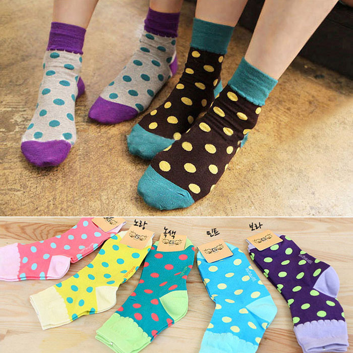Free Shipping Autumn and winter women's candy socks short socks color block dot 100% cotton socks7799