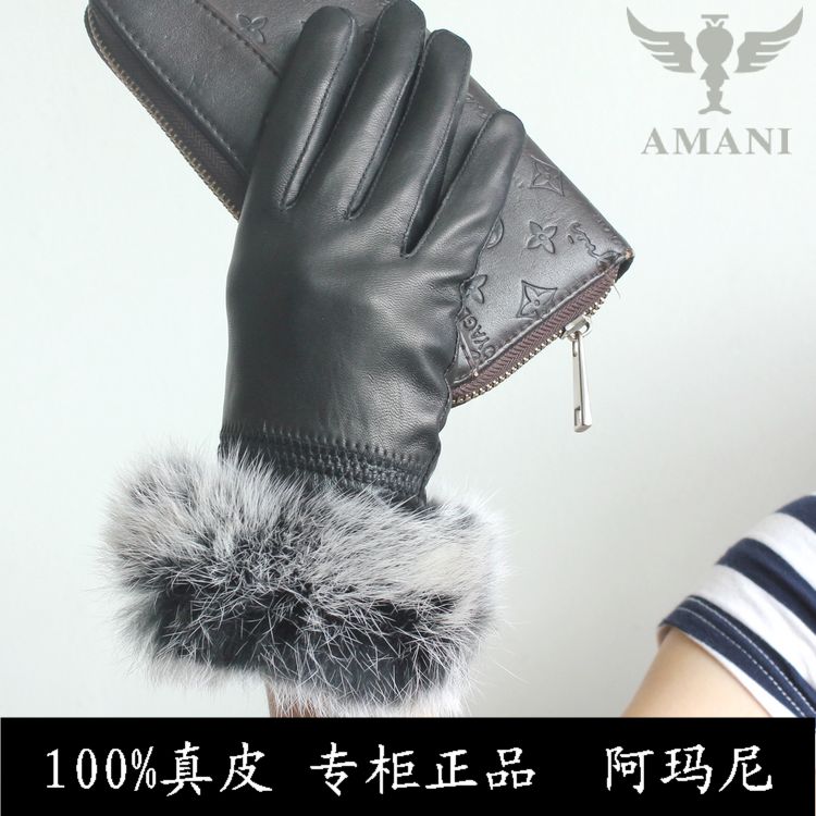 Free shipping Autumn and winter women's oversized wool leather gloves sheepskin gloves genuine leather thermal