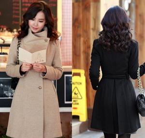 Free shipping Autumn and winter women slim thickening thermal sheep trophonema wool coat trench outerwear