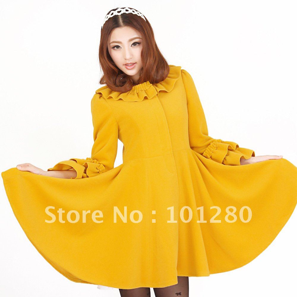 Free shipping Autumn and winter women vintage big wool skirt slim medium-long woolen trench woolen outerwear wool coat