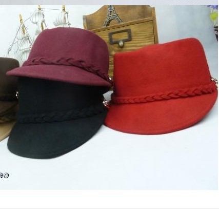 Free Shipping Autumn and winter woolen hat classic twist cap belt metal buckle decoration pure wool vintage equestrian cap