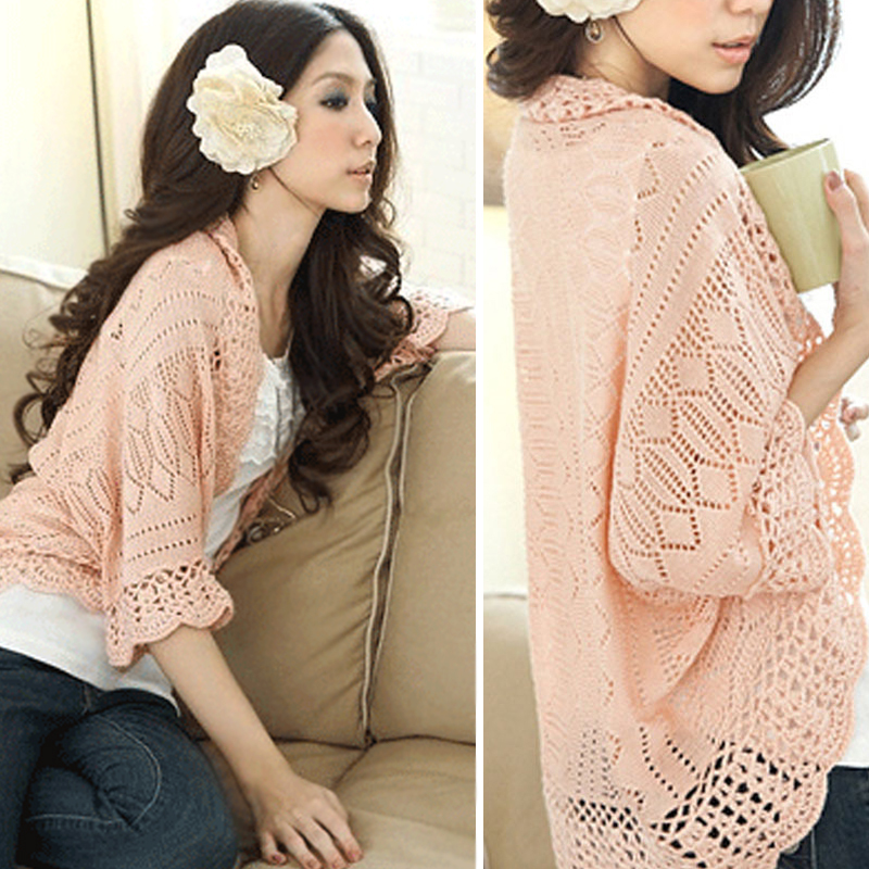 Free shipping. Autumn batwing sleeve cutout sweater cardigan women's loose plus size cape air conditioning shirt outerwear