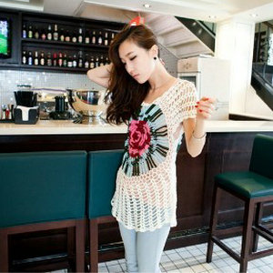 Free Shipping Autumn cutout shirt sweater crotch cutout top short-sleeve 1.5gg sweater multicolor