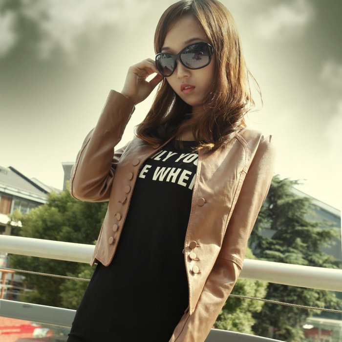Free shipping Autumn elegant queen all-match slim short design leather clothing