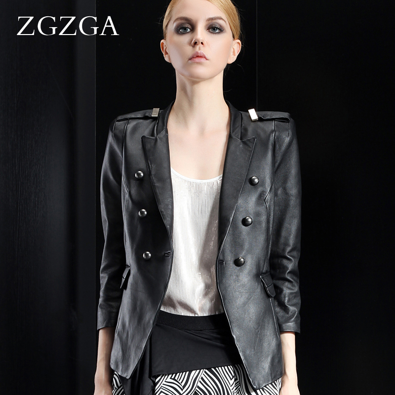 free shipping  autumn epaulette double breasted sheepskin leather clothing slim short design ol small leather clothing