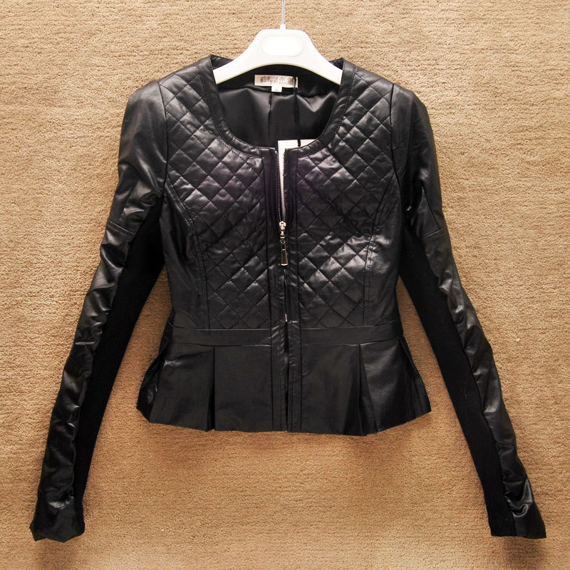 Free shipping Autumn fashion gentlewomen pleated motorcycle leather PU clothing jacket