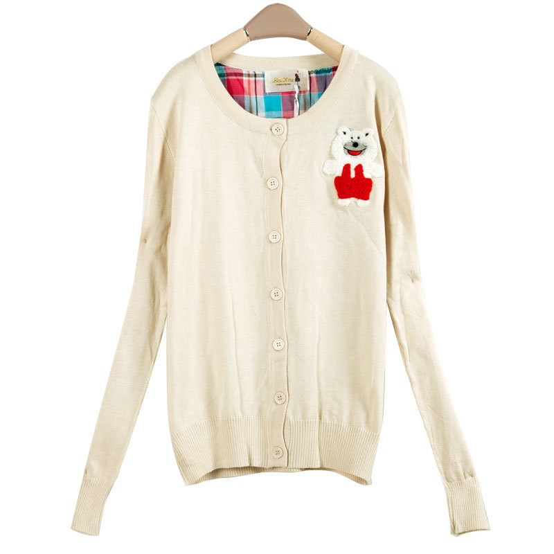 Free shipping Autumn fashion o-neck small cardigan women's embroidered bear thin sweater