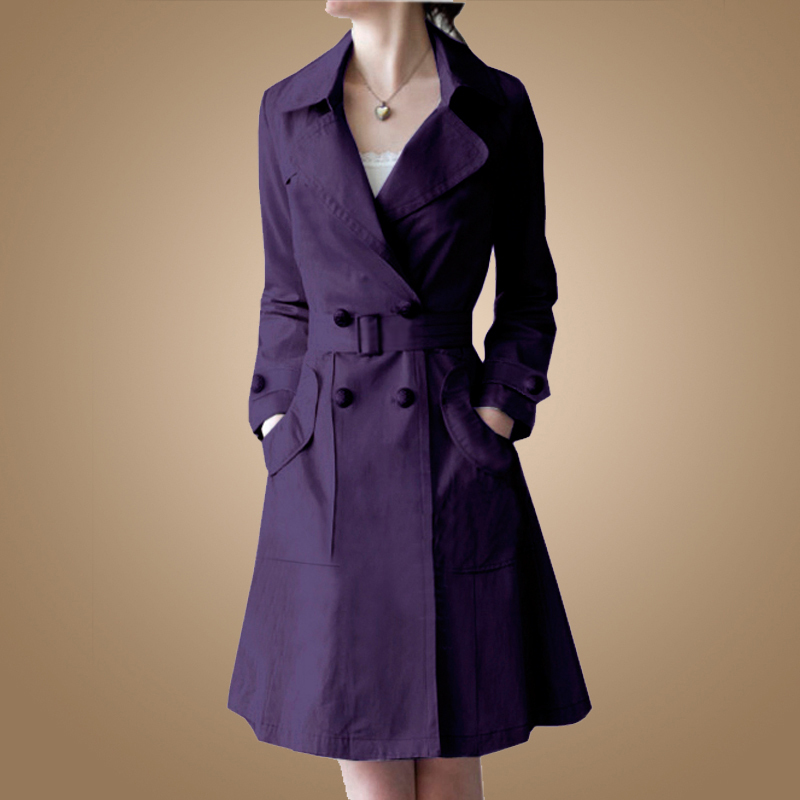 Free Shipping Autumn fashion plus size OL outfit women's plus size slim double breasted fashion long trench