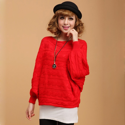 Free shipping Autumn fashion women's plus size batwing shirt sweater elegant twisted loose batwing sleeve knitted sweater