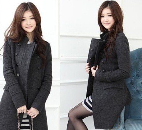 Free shipping,Autumn Fashion Women Slim Double breasted trench Coat jacket outerwear Gray/black,S / M / L Retail