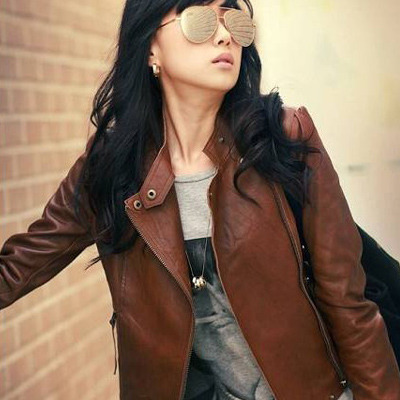 Free shipping Autumn leather clothing short design stand collar oblique zipper PU motorcycle leather clothing 0903