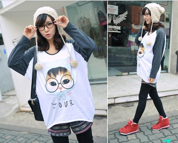 free shipping Autumn maternity clothing maternity top loose plus size maternity long-sleeve T-shirt cat maternity batwing shirt