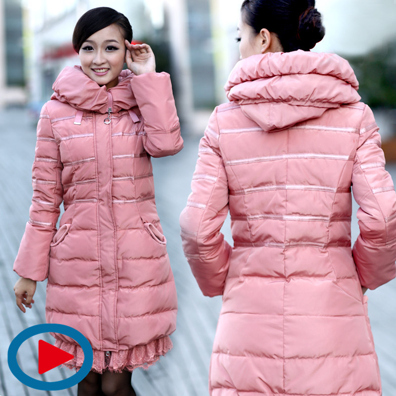 free shipping ! Autumn new arrival 2012 hot-selling Women lace decoration down coat female fashion medium-long slim