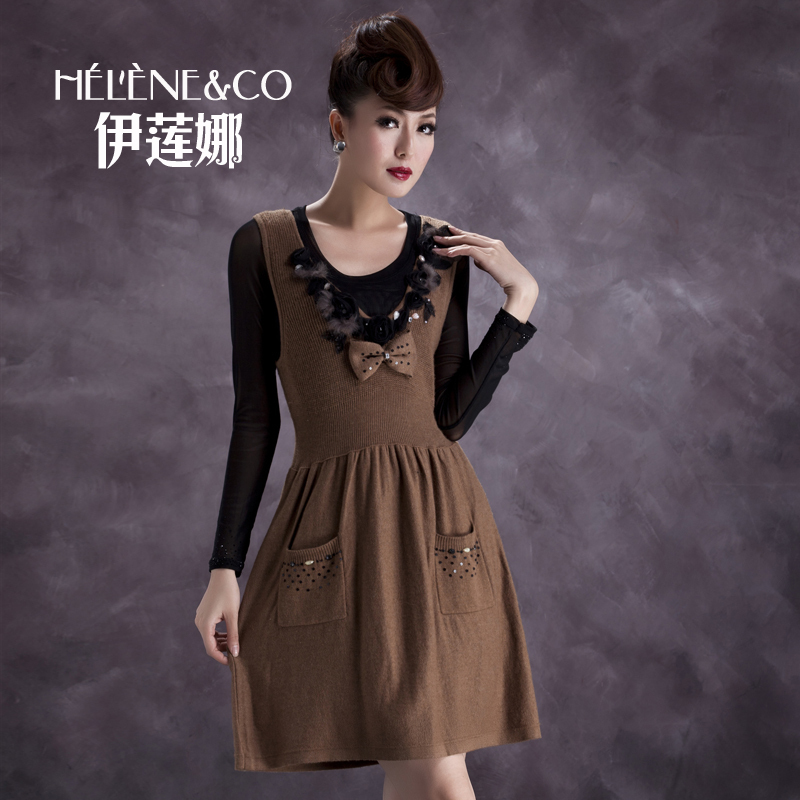 FREE SHIPPING Autumn new arrival 2012 wool knitted plus size one-piece dress a90716 bow